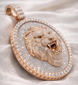 Pendentif Tête de Lion Hip Hop Sertie de Diamants VVS Moissanite en Argent 925, Médaillon Rond de Luxe pour Hommes - Product Image 5