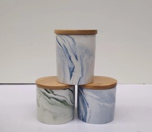 Ensemble de pots de rangement en céramique à motif marbré avec couvercle en bambou, récipient hermétique pour aliments, organisateur de cuisine durable - Product Image 1