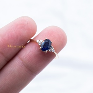 Exquisite Natural Blue Sapphire Gemstone Diamond Prong Birthday <b>Ring</b> Precious <b>Dainty</b> Handmade 14k Yellow Gold for Certified - Product Image 3