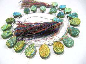 Natural Titanium Coated Agate Green Druzy Pear Shape Beads Strand <b>10</b> <b>Inches</b> Long - Product Image 4