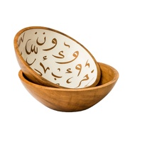 Bol en bois de manguier blanc intérieur doré calligraphie arabe fait à la main salade décorative fruits plat de service rustique artisan ustensiles de cuisine