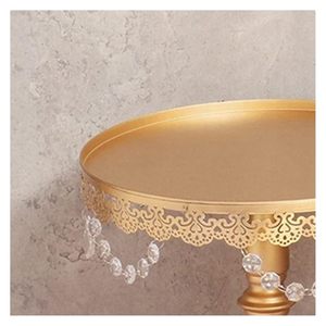 New Arrival Golden Round Metal Cake Stand with Crystal Hangings Handmade Dessert Display for showcase Wedding Birthday Party - Product Image 2