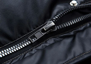 Men's Black Hooded Puffer <b>Jacket</b> Windproof Thick Polyester Winter Coat Casual Loose Fit Zipper Closure Solid Color - Product Image 3