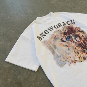 T-shirt à manches courtes surdimensionné Snowgrace pour homme, jersey décontracté en polyester/coton, col rond, motif uni, logo sur le devant - Product Image 2