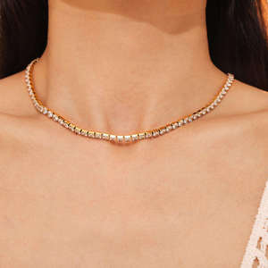 Collar de Tenis Personalizado con Moissanita, Lujoso Collar de Cadena con Piedras Redondas, Joyería para Boda, Regalo - Product Image 5