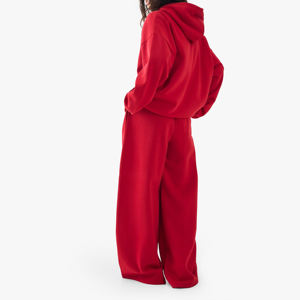 Pantalon de jogging décontracté pour femme, taille mi-haute, en molleton 100% coton respirant, coupe large évasée, style streetwear hiver, avec logo brodé - Product Image 2