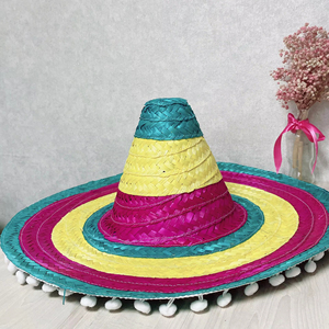 Chapeaux de paille mexicains personnalisés en gros avec pompons, chapeau de cowboy mexicain en paille pour costume d'Halloween - Product Image 1