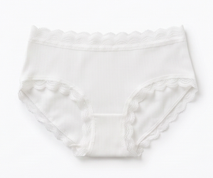 Conjunto de sujetador sin aros y bragas hipster blancas para mujer con ribete de encaje, tiro medio, 100% algodón, transpirable, ropa interior elegante - Product Image 3