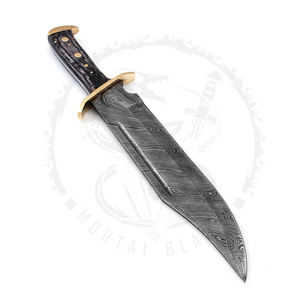 Couteau Bowie haut de gamme en acier Damas avec étui, couteau de chasse fait main à lame fixe pour le camping en plein air - Product Image 3