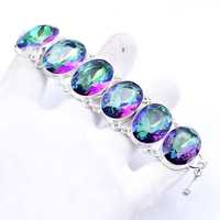 Bracelet ajustable en argent sterling 925 plaqué or de luxe avec topaze mystique taillée concave, bijoux faits à la main pour mariée, unisexe