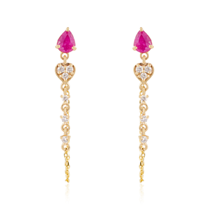 Pendientes Minimalistas y Elegantes con Diseño Nuevo, Rubí y Diamante, Cadena de Oro Amarillo Real de 14K, Piedra de Nacimiento de Julio, Joyería con Piedras Preciosas Personalizadas - Product Image 1
