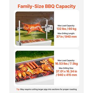 Barbecue rotatif extérieur 38W, capacité 132 LBS, rôtissoire à charbon pour porc et agneau, 7 niveaux de chaleur, capacité 132 LBS - Product Image 3
