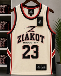 Venta al por Mayor Directa de la Industria Ziakot, Jersey de Baloncesto Auténtico Personalizado con Rayas Blancas y Negras, Rojo y Negro - Product Image 5