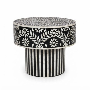 Elegante Mesa de Centro Cuadrada con Incrustaciones de Hueso Verde, Mesa de Centro de Madera y Resina Hecha a Mano, Diseño Geométrico Moderno con Patrón Chevron para Sala de Estar - Product Image 4