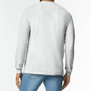 Camiseta de Manga Larga para Hombre, Cuello Redondo, Color Sólido, Algodón Tejido, Corte Casual, Largo Regular, Diseño Liso - Product Image 6