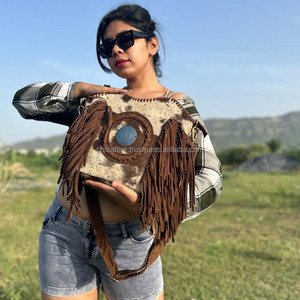 กระเป๋าหนังนิ่มคลุมผมสไตล์ตะวันตกสำหรับผู้หญิง, กระเป๋าหนังสไตล์โบฮีเมียนขนสัตว์คุณภาพสูง - Product Image 2