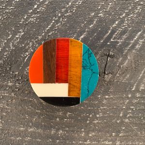 Poignée de meuble en résine et bois, style bohème, motif mosaïque, color block, faite à la main, pour tiroir, ronde, avec design géométrique - Product Image 1