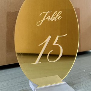 LANJO Golden Acrylic <b>Table</b> Numbers Circle Shape Elegant Laser Cut 6.0in Height 3in Width Wedding Place <b>Cards</b> 1-20 - Product Image 2