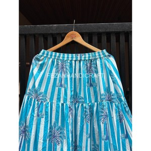 Jupe trapèze décontractée en coton pour femme, taille élastique, rayures bleues, imprimé homard, volants, mi-mollet, été - Product Image 4