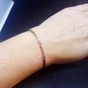 Natural Black Spinel Watermelon Tourmaline Bracelet Sterling Silver October Birthstone Gemstone Jewelry Gift - Product Image 3