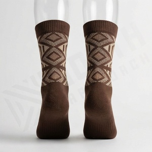 Crew <b>Socks</b> Geometric Pattern <b>Brown</b> Breathable Polyester Spandex Adult Casual Autumn Knitted <b>Socks</b> - Product Image 2