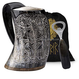 Jarra de estilo clásico Vikingo, taza de cuerno para servir, empuñadura ecológica, nuevo diseño, tapa de jarra de cerveza para hoteles, decoración del hogar, fiestas - Product Image 2