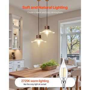 Lampadine LED Dimmerabili per Candelabri, Confezione da 12, Stile Vintage con Punta a Fiamma, Illuminazione Calda 2725K, 90 Colori, 6W, 120V/60Hz - Product Image 6