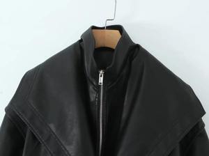 Veste en cuir PU pour femme, élégante, décontractée, courte, manches longues, légère, vêtement d'extérieur haut de gamme, doublure en fourrure, fermeture éclair, personnalisable - Product Image 5
