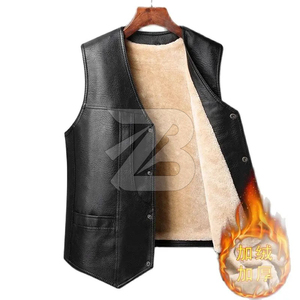Veste en cuir et velours côtelé épaisse et chaude pour homme, col en V, imperméable, réversible, pour l'hiver - Product Image 2