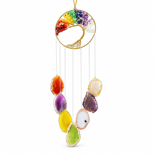 Carillon éolien Arbre de Vie en cristal, 7 chakras, tranches d'agate, pierres précieuses arc-en-ciel, thème amour, écologique, décoration suspendue pour la maison, cadeau en gros - Product Image 1