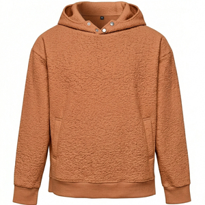 Men's Teddy <b>Fur</b> Basic <b>Hoodie</b> Heavyweight Solid <b>Hoodie</b> 100%Cotton Knitted Warm Winter Fashion Hood with Button Pullover <b>Hoodie</b> - Product Image 3