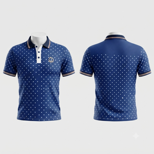 Camisa Polo de Hombre Azul Marino con Puntos, Manga Corta, Logotipo de Ancla Bordado, Estilo Preppy, Tela Oxford de Algodón, Transpirable, Corte Regular - Product Image 1