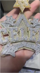 Pendentif personnalisé de luxe en or plaqué 18 carats, style hip-hop, avec moissanite VVS, bijoux en argent sterling 925, pendentif avec nom personnalisé - Product Image 2