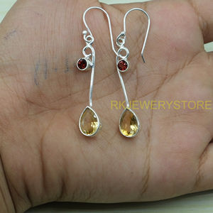 Natural <b>Citrine</b> and Garnet <b>Earrings</b> 925 Sterling Silver Yellow and Red Stone <b>Earrings</b> Dangle <b>Earrings</b> Christmas Gift for Women - Product Image 3