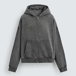 Ventes directes d'usine de haute qualité, sweat à capuche 100% coton, fermeture éclair intégrale, coupe ample, surdimensionné, style streetwear, pour hommes - Product Image 4