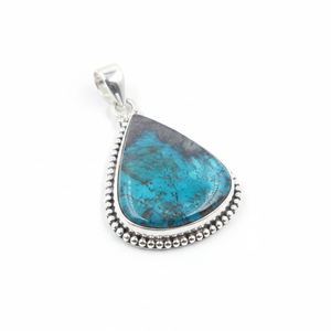 Colgante Grande de Crisocola Azul con Plata de Ley 925, Chapado en Oro Rosa y Oro Amarillo, Joyería Boho Hecha a Mano para Ella - Product Image 1