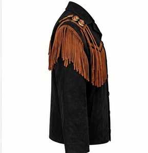 Veste noire pour homme avec col rabattu à franges brunes, manches classiques - Product Image 5
