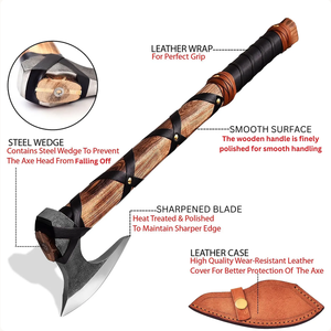 Handcrafted Industrial Carbon Steel Camp Hatchet Leather-Wrapped <b>Wooden</b> Handle Sheath | DIY Outdoor Survival Tool | OEM Custom - Product Image 1