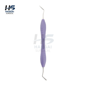 Instrument composite double extrémité avec manche en silicone violet, en acier inoxydable antiadhésif, pour la dentisterie restauratrice, certifié CE - Product Image 1