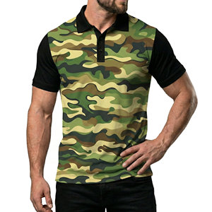 เสื้อโปโลลายพรางผู้ชายแบบ OEM บริการสั่งทำพิเศษ พิมพ์ลายพรางตัดต่อสีตัดกัน แขนสั้น ผ้าถัก สวมใส่สบาย สำหรับผู้ชาย - Product Image 1