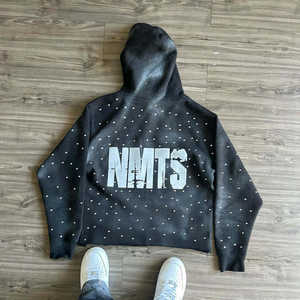 Sudadera con capucha metálica con tachuelas y pedrería para hombre y mujer 2026, verde taupe, oversize, con hombros con púas, estilo urbano, top tipo jersey - Product Image 5