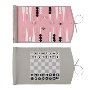 Best Gift Travel Portable Chess Game <b>Backgammon</b> Square Best Quality PU Leather Roll up <b>Set</b> Handmade Pink & Gray Luxury - Product Image 1