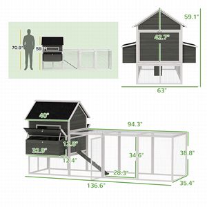 Pollaio in Legno Grigio Scuro 137 per 8-10 Galline, Capacità Personalizzabile, Gabbie per Animali Tipo H, Nuovo o Usato, Rete in Acciaio - Product Image 3