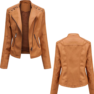 Veste de moto en similicuir pour femme, coupe ample, style minimaliste, fermeture éclair, streetwear décontracté, manteau d'automne - Product Image 6