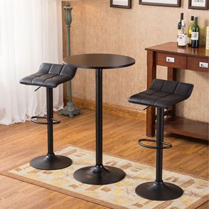 Belham Black Round Top Metal <b>Bar</b> Table with 2 Swivel Black Bonded Leather <b>Adjustable</b> <b>Stools</b> Set of <b>Bar</b> Furniture - Product Image 4