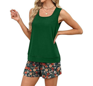 Two Piece <b>Sets</b> for Women Summer Lounge Short <b>Sets</b> Tank <b>Square</b> Neck Sleeveless Sweatsuit with Pocket - Product Image 4