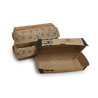 Boîte à double burger en carton kraft brun anti-graisse pour vente en gros, emballage à emporter pour hot-dogs et repas