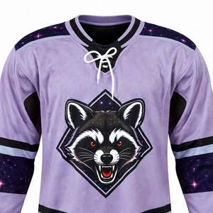 Camiseta de hockey sobre hielo personalizada por sublimación, diseño galaxia morada, estilo vintage con cordones, equipo Pastel Space Raccoon, ropa deportiva ligera de malla para entrenamiento - Product Image 4