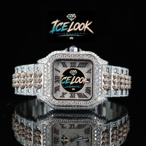 นาฬิกาข้อมือกลไก Ice Look ขนาด 40 มม. หน้าปัดทรงเหลี่ยม สายขนาด 20 มม. ทำจากสแตนเลสสตีล ดีไซน์หรูหรา พร้อมเข็มบอกเวลา - Product Image 1