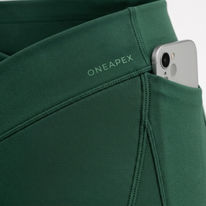 Womens Dark Green Wrap Front Yoga Set Short Sleeve Crop Top High Waist Pocket <b>Leggings</b> Gym Fitness Workout <b>Activewear</b> - Product Image 5
